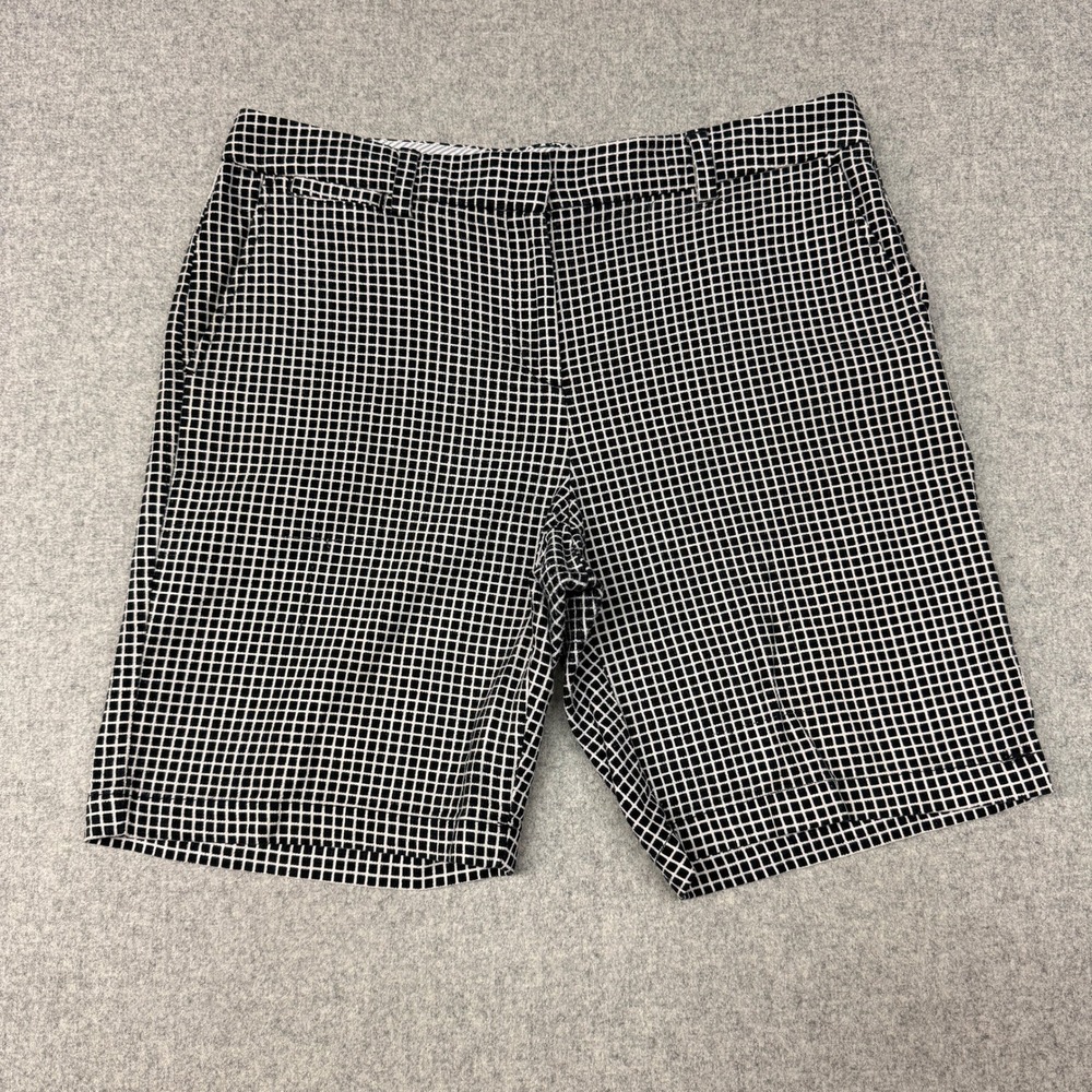 Lands' End | Mid Rise Grid Print Chino Shorts | 14 | Black White | Stretch